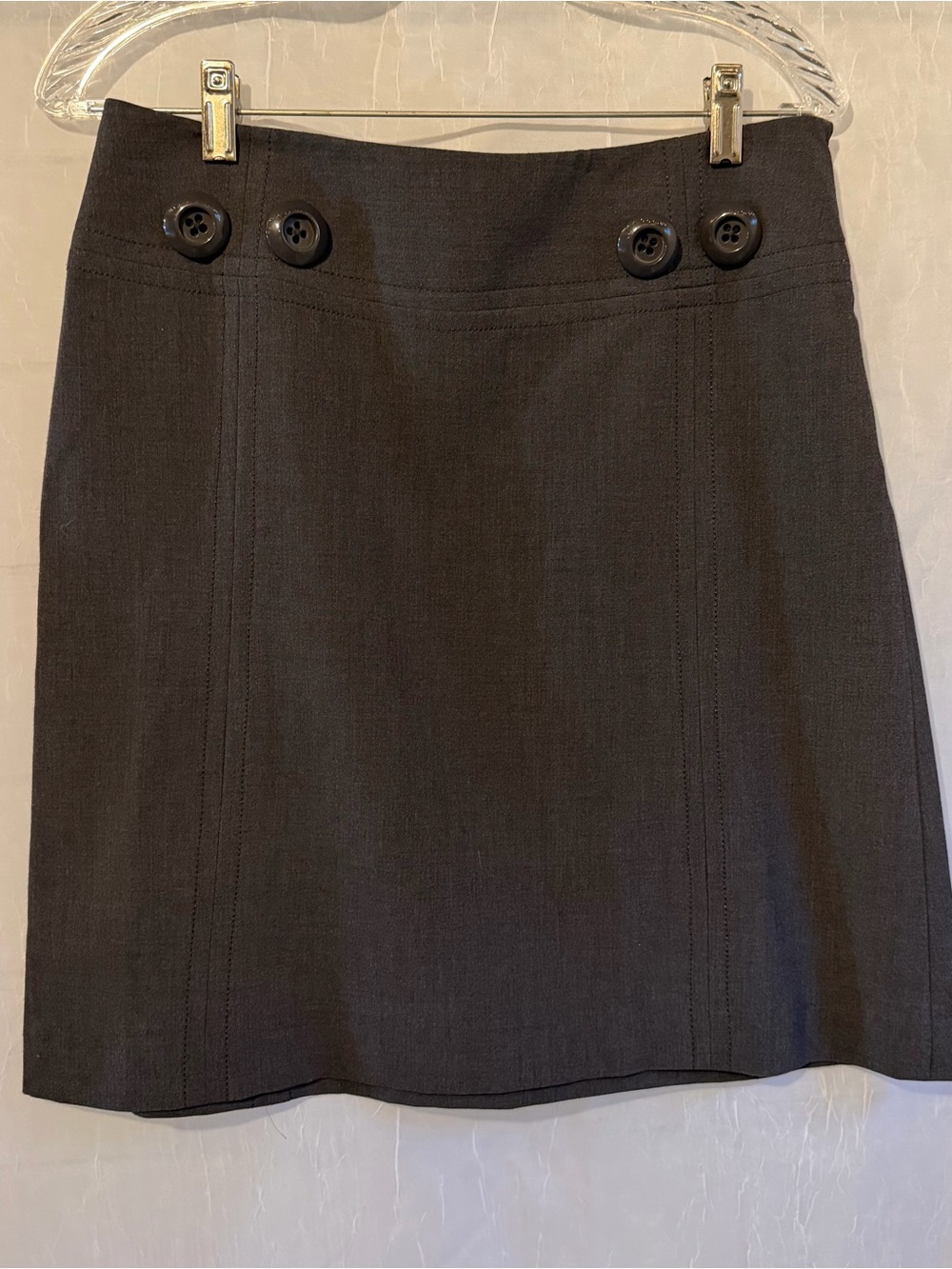 Larry Levine 8 Charcoal Grey Mini Skirt with Button Trim